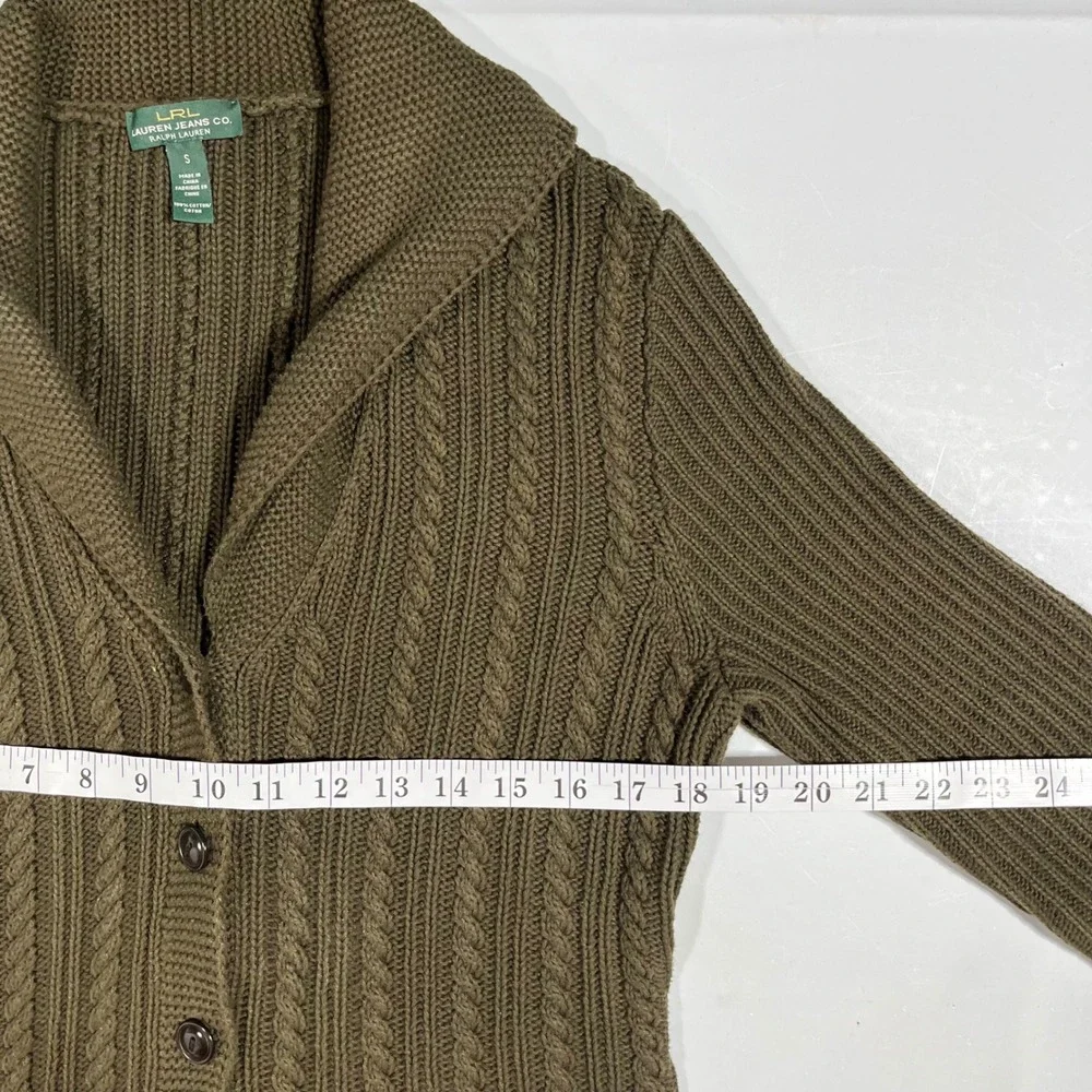 Lauren Ralph Lauren‎ Old Money Preppy Cable Knit Shawl Collar Cardigan Small